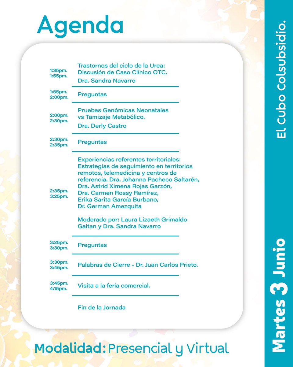 ¡Ya puedes consultar la programación oficial de nuestra 5ta Jornada de Tamizaje Neonatal!
📍 El Cubo, Colsubsidio - Bogotá | 📅 3 de junio

Inscripciones: welcu.com/asociacion-col…