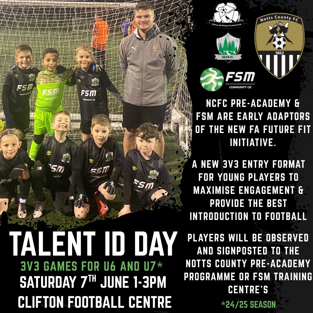 FSM Football Centres (@fsmcic) on Twitter photo <a href="/NCFC_Academy/">NCFC Academy</a> are holding a Talent ID session at Clifton Football Centre on Saturday 7th June 1-3pm!
This session is aimed at this season’s U6 & U7’s incorporating FSM Just Play 3v3 Format.
Sign up via link below:
forms.gle/8z7vDSDaVHWK6U… <a href="/NCFC_Academy/">NCFC Academy</a> are holding a Talent ID session at Clifton Football Centre on Saturday 7th June 1-3pm!
This session is aimed at this season’s U6 & U7’s incorporating FSM Just Play 3v3 Format.
Sign up via link below:
forms.gle/8z7vDSDaVHWK6U…