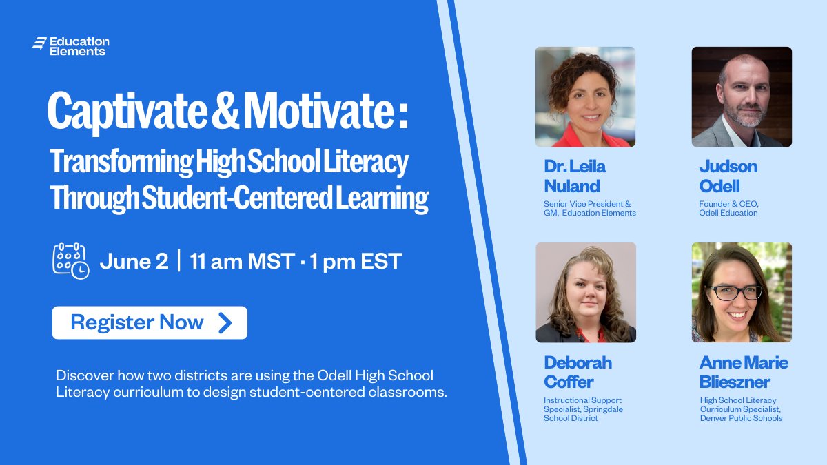 📚 Transform high school literacy with student-centered strategies!
Join our June 2 webinar to hear how leaders are using Odell to redesign instruction, build capacity, and engage students.
🔗 Register now: hubs.ly/Q03pwZtP0

#K12Leadership #HighSchoolLiteracy