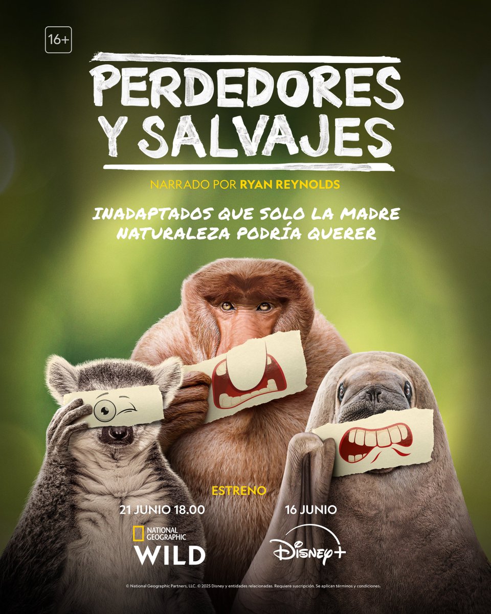 Reino. Género. Sin clase. 

#PerdedoresYSalvajes se estrena el 21 de junio a las 18.00 horas en el canal National Geographic WILD y el 16 de junio en #DisneyPlus.
