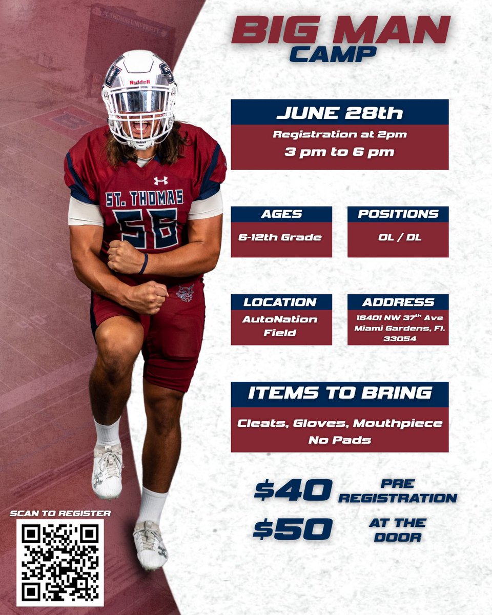 STU_Football's tweet image. Don’t miss out on our upcoming camps‼️
Spots are filling up fast!
Learn from the Bobcats😼
#STUFootball // #RaiseTheStandard