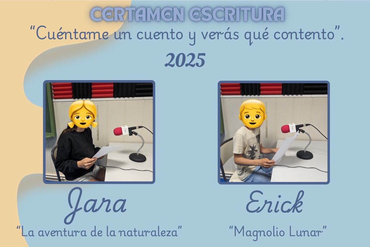 RaicesCilleros's tweet photo. Os presentamos a los últimos ganadores del Certamen literario  «Cuéntame un cuento y verás qué contento», Jara y Erick, de 5º y 6º de primaria respectivamente.
https://t.co/77QLELIhRc
#RAICES #RadioEdu #Innovated @RadioEdu https://t.co/zfejH82wCo