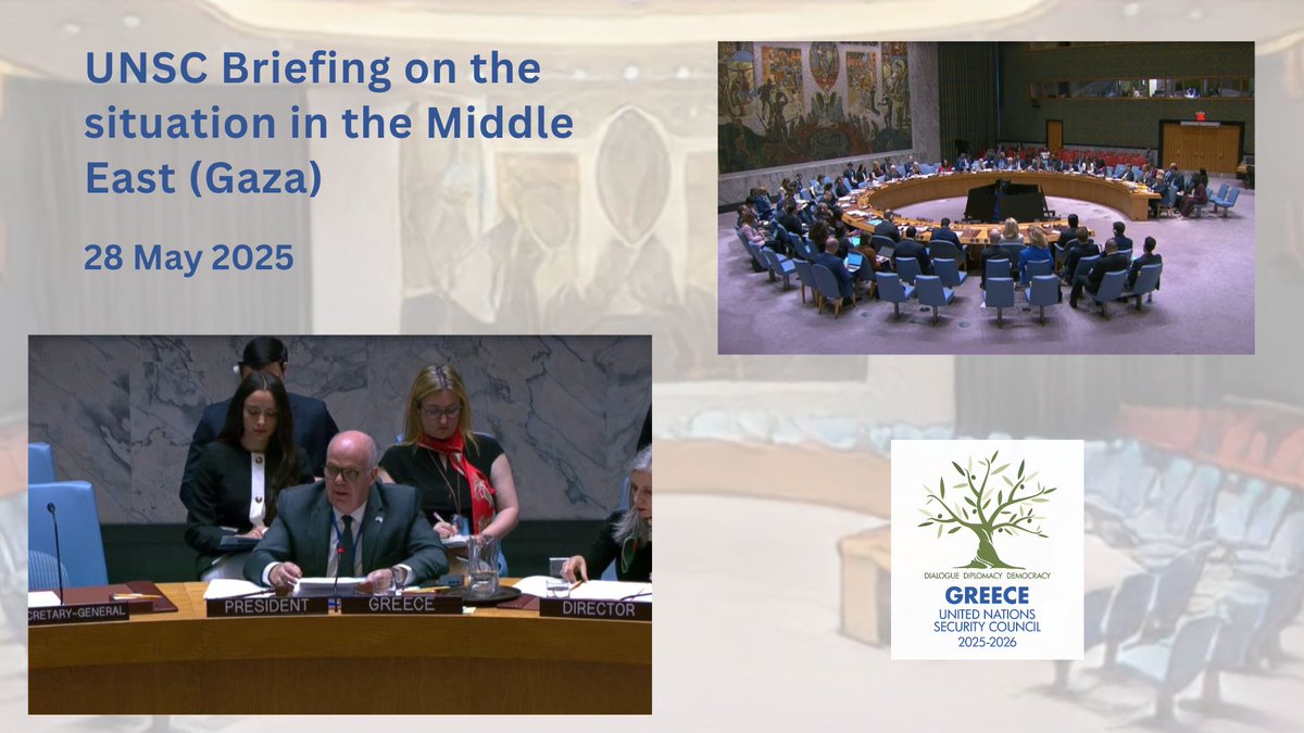 Greece to the United Nations (@grun_ny) on Twitter photo At today’s #UNSC briefing on Gaza, the PR of 🇬🇷 Ambassador <a href="/evasekeris/">Evangelos Sekeris</a>:
➡ called for the immediate, full, unhindered flow of humanitarian aid at scale into all parts of the Strip, as the entire population of Gaza is at critical risk of famine & as the partial resumption of aid At today’s #UNSC briefing on Gaza, the PR of 🇬🇷 Ambassador <a href="/evasekeris/">Evangelos Sekeris</a>:
➡ called for the immediate, full, unhindered flow of humanitarian aid at scale into all parts of the Strip, as the entire population of Gaza is at critical risk of famine & as the partial resumption of aid