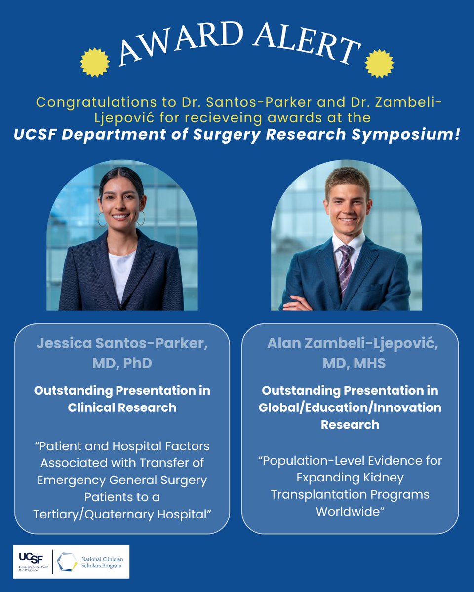 NCSP at UCSF (@ncsp_ucsf) on Twitter photo Congratulations to Dr. Santos-Parker and Dr. Zambeli-Ljepović for receiving awards at the UCSF Department of Surgery Research Symposium! 🥳 <a href="/UCSFSurgery/">UCSF Surgery</a> Congratulations to Dr. Santos-Parker and Dr. Zambeli-Ljepović for receiving awards at the UCSF Department of Surgery Research Symposium! 🥳 <a href="/UCSFSurgery/">UCSF Surgery</a>