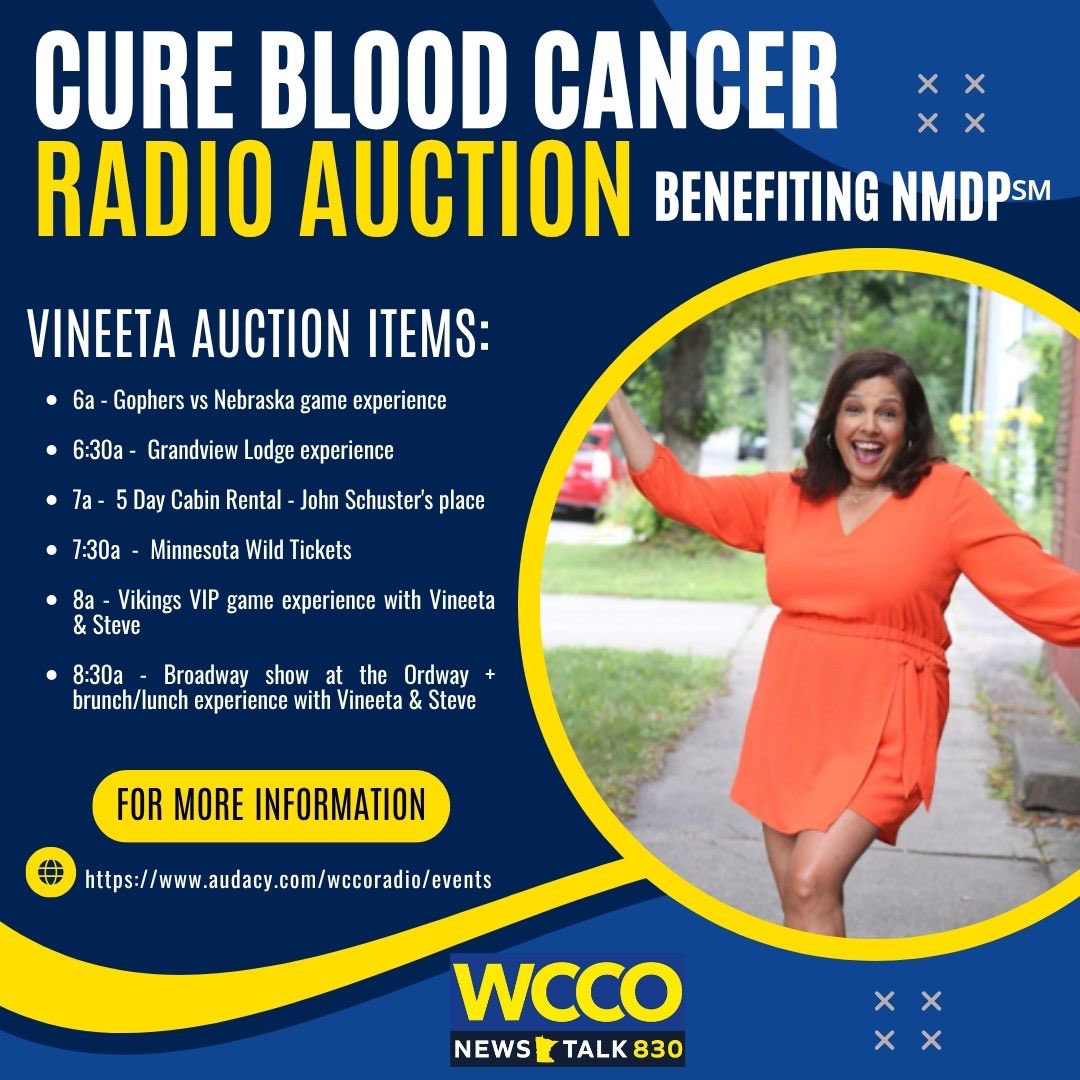 Vineeta Sawkar (@vsawkar) on Twitter photo We are so excited for our Cure Blood Cancer radio auction tomorrow on <a href="/wccoradio/">News Talk 830 WCCO</a>. Listen to <a href="/TMNwithVineeta/">The Morning News With Vineeta Sawkar</a> & bid on unique experiences! $ raised benefits <a href="/nmdp_org/">NMDP</a>. Here’s a full description of each item: audacy.com/wccoradio/even… We are so excited for our Cure Blood Cancer radio auction tomorrow on <a href="/wccoradio/">News Talk 830 WCCO</a>. Listen to <a href="/TMNwithVineeta/">The Morning News With Vineeta Sawkar</a> & bid on unique experiences! $ raised benefits <a href="/nmdp_org/">NMDP</a>. Here’s a full description of each item: audacy.com/wccoradio/even…