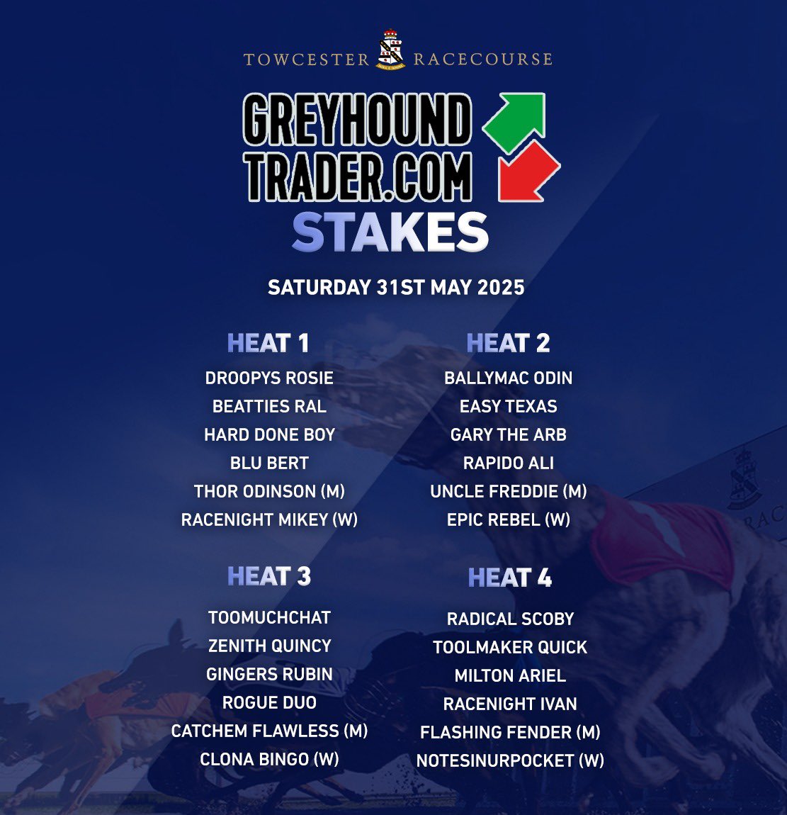 Towcester Racecourse (@towcesterraces) on Twitter photo Greyhound Trader Starts Saturday 31st May Sponsored By <a href="/GreyderSales/">Greyhound Trader</a> ⤵️ #GreyhoundDerby2025 Greyhound Trader Starts Saturday 31st May Sponsored By <a href="/GreyderSales/">Greyhound Trader</a> ⤵️ #GreyhoundDerby2025