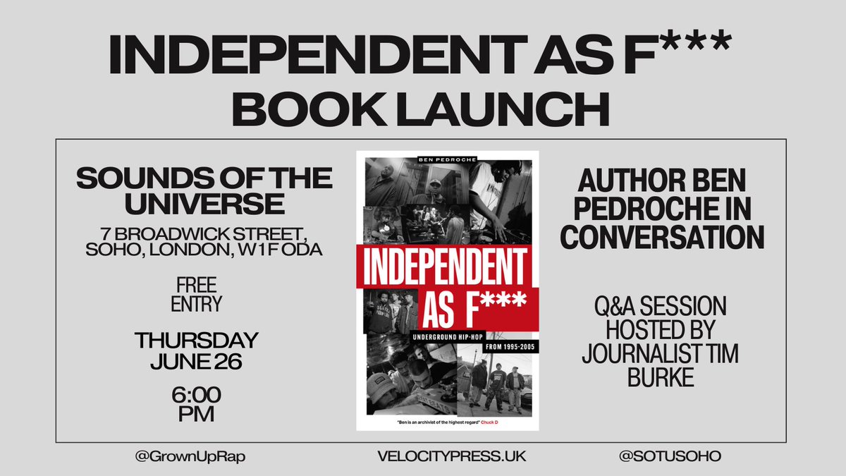 Grown Up Rap (@grownuprap) on Twitter photo LONDON EVENT ANNOUNCEMENT!⠀
⠀
The ‘Independent As F***’ launch tour comes to London June 26 at <a href="/SOTUSOHO/">Soundsofthe Universe</a> in Soho.⠀
⠀
I’ll be in conversation with hip-hop aficionado <a href="/_tim_burke/">Tim Burke</a> ⠀
⠀
Hear me talk about underground hip-hop, buy the book and get it signed.⠀
⠀
See below👇 LONDON EVENT ANNOUNCEMENT!⠀
⠀
The ‘Independent As F***’ launch tour comes to London June 26 at <a href="/SOTUSOHO/">Soundsofthe Universe</a> in Soho.⠀
⠀
I’ll be in conversation with hip-hop aficionado <a href="/_tim_burke/">Tim Burke</a> ⠀
⠀
Hear me talk about underground hip-hop, buy the book and get it signed.⠀
⠀
See below👇