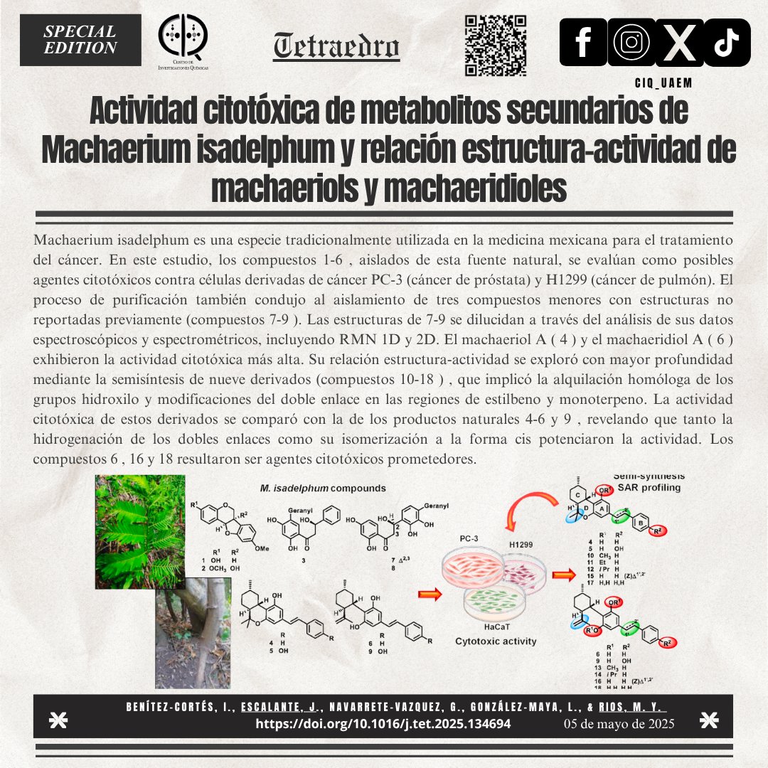 #ConoceMás
#MuyInteresante
Conoce la nueva publicación de nuestros #Investigadores
Dra. Ma. Yolanda Rios Gómez
Dr. Jaime Escalante García
doi.org/10.1016/j.tet.…
#OrgulloCIQ #UAEM #Química #Investigación #Laboratorio #Ciencia
#EstudiaConNosotros
#SeParteDelCIQ
