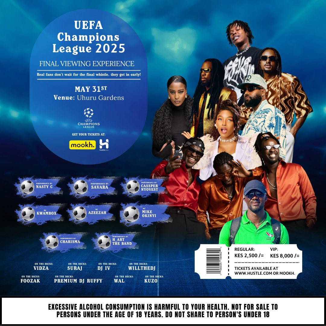 SirAlexas's tweet photo. Give away alert , for a chance to win a pair of tickets to Saturday's UCL Final watch party at Uhuru Gardens, nominate the one person you think they deserve to be at Uhuru Gardens, person with most nominations gets to win, rem to use #RealHardcoreFans when nominating. https://t.co/i8H0ErLwZv