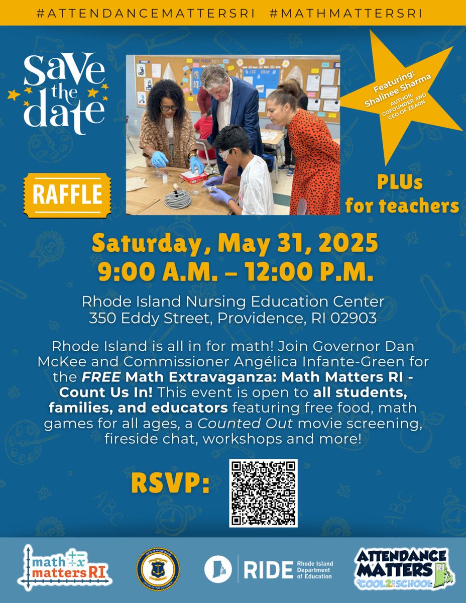 Shalinee_Sharma's tweet image. Excited to discuss how we can unlock every kid’s full potential in math with @GovDanMcKee and @AInfanteGreen at the #MathMattersRI Math Extravaganza. Hope to see you there on Saturday, May 31! Learn more and sign up: bit.ly/4iKNRKI @RIDeptEd