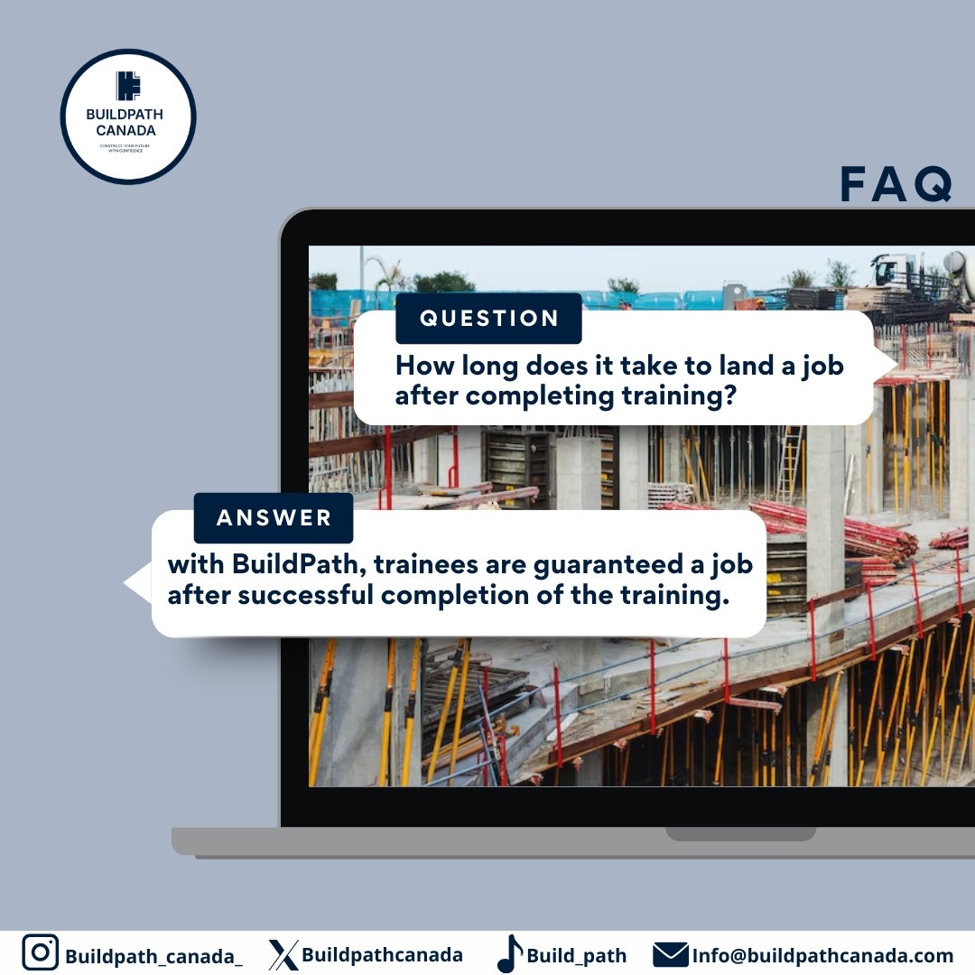Buildpathcanada's tweet photo. Wondering when you’ll land your first job? 
With BuildPath all trainee are guaranteed a job after successful completion of the training! 
#JobReady #ConstructionCareers #jobs #career https://t.co/oh8WOZLCYp