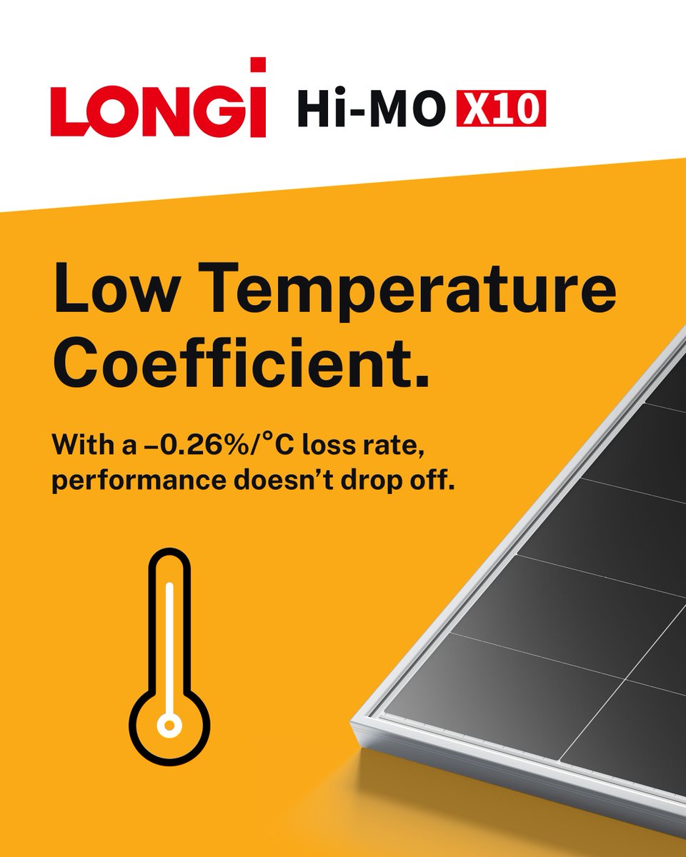 The LONGi Hi-MO X10 performs when it’s hot ☀️
Low temp coefficient = less loss, better returns, stable output.
🛠️ 485W &amp; 650W options
📦 In stock now at Solen Energy
🔗 go.solenenergy.com/b32pz2

#LONGiHiMOX10 #SolenEnergy #NextGenSolar #SolarPanels