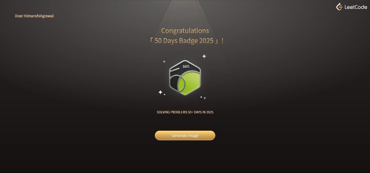 himanxhiagrawal's tweet image. 🎉 Hit the 50-day mark on LeetCode!
Some days were smooth, some were tough—but every single one taught me something new.
Streaks aren't just numbers; they're proof of commitment.
#50DaysOfCode #LeetCodeLife #GrowthMindset