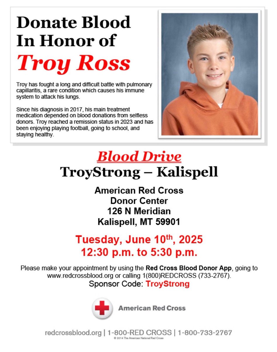 Annual TroyStrong Blood Drive
Tuesday, June 10th
12:30-5:30pm