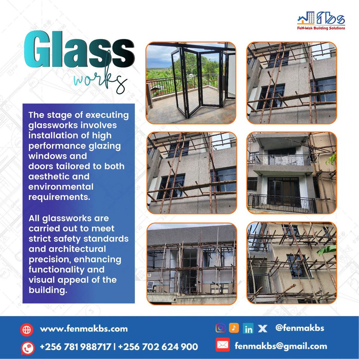 🏗️✨ Installing high-performance glazing that meets safety, style &amp; sustainability! At FenMak Building Solutions, our glassworks stage ensures both functionality and visual appeal.

📞 +256 781 988 717 | 🌐 fenmakbs.com
#GlassWorks #Construction #Architecture #FenMak