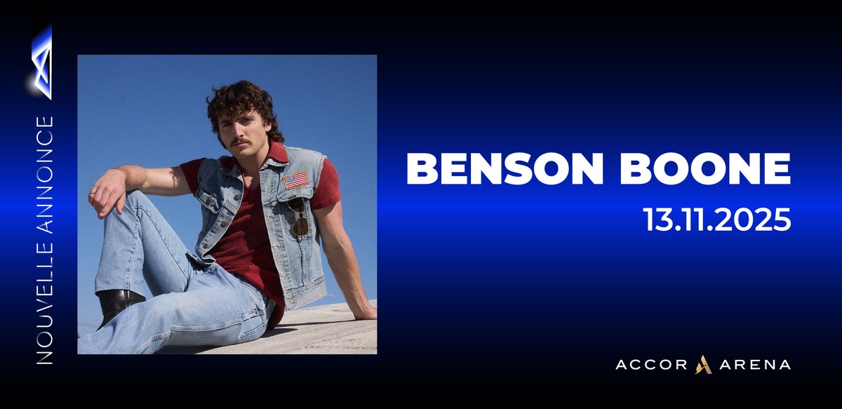Accor_Arena's tweet photo. Il est de retour à Paris, mais cette fois-ci à l'Accor Arena ! Retrouvez @bensonboone le 13 novembre 2025 🤩

🪩 Prévente le 03.06 à 10h : https://t.co/CkT8JilVhA
🎫 Ouverture de la billetterie le 05.06 à 10h https://t.co/0gaIHSq9sS