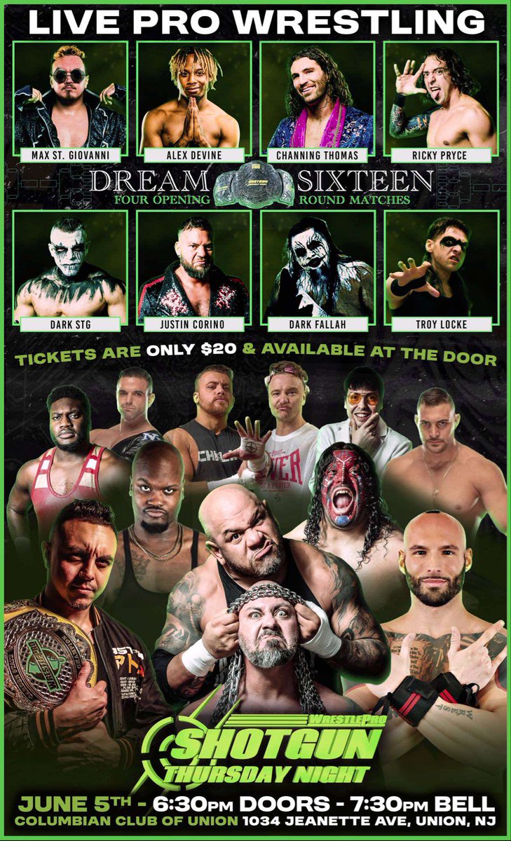 Updated event poster for our June 5th Shotgun Thursday Night event!

Witness the first round of the Dream Sixteen Tournament to crown the first ever Shotgun Thursday Night Champion!

Tickets $20 at the door!