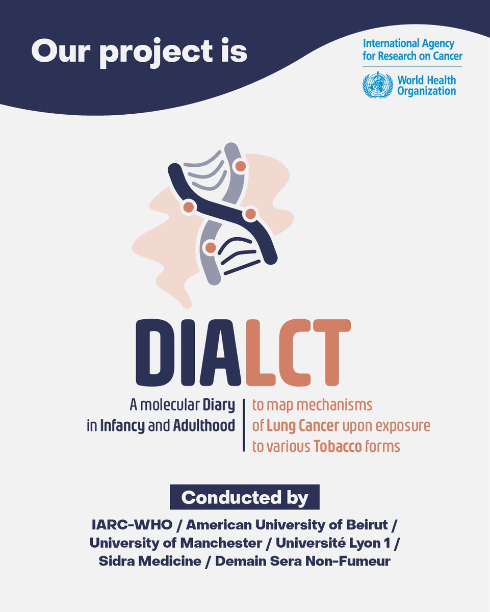 IARCWHO's tweet photo. 🚭#WorldNoTobaccoDay🌍
We're adding a🆕project, DIALCT, to the fight against #tobacco!
IARC &amp; partners are coming together to explore how CG &amp; waterpipe smoking can affect DNA.
Stay tuned as we uncover epigenetic impacts of tobacco use &amp; why quitting matters more than ever! #WNTD https://t.co/1KEFr5ulHk