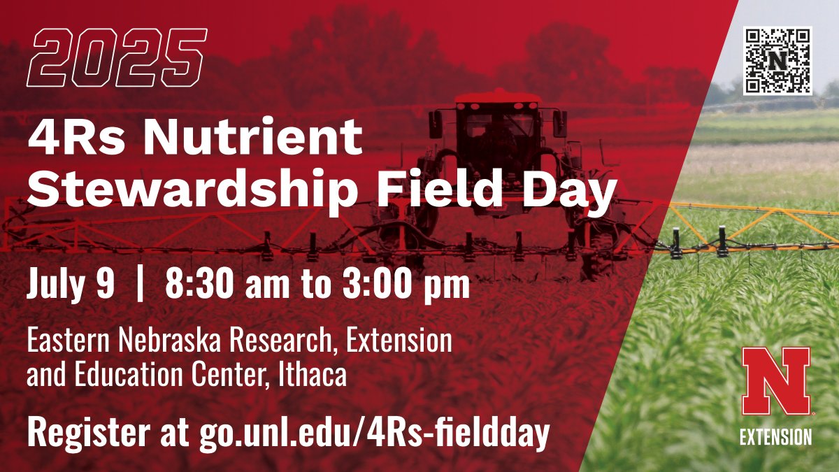 Nebraska Agronomy and Horticulture (@unlagrohort) on Twitter photo Register now for 2025 Nebraska 4Rs Nutrient Stewardship Field Day. Wed., July 9, 8:30am–3pm at the UNL Eastern Nebraska Research, Extension and Education Center at Ithaca. ›› go.unl.edu/u0f3
<a href="/Iqbal_SoilLab/">Javed Iqbal</a> #UNL #UNLAgroHort <a href="/UNL_IANR/">Institute of Agriculture and Natural Resources</a> <a href="/UNLExtension/">Nebraska Extension</a> Register now for 2025 Nebraska 4Rs Nutrient Stewardship Field Day. Wed., July 9, 8:30am–3pm at the UNL Eastern Nebraska Research, Extension and Education Center at Ithaca. ›› go.unl.edu/u0f3
<a href="/Iqbal_SoilLab/">Javed Iqbal</a> #UNL #UNLAgroHort <a href="/UNL_IANR/">Institute of Agriculture and Natural Resources</a> <a href="/UNLExtension/">Nebraska Extension</a>