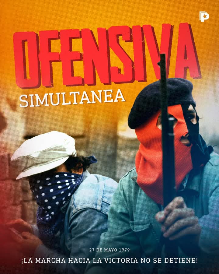 El 27 de mayo de 1979, hace 46 años, combatientes  del FSLN iniciaron la ofensiva final en varias ciudades del país, como un preludio de los días de victoria del pueblo que culmino con la caida del régimen y la liberación de Nicaragua.

¡Viva la Unidad Indestructible del FSLN!
