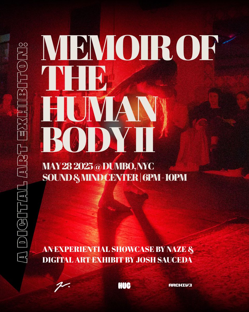 Step into an immersive evening exploring the human body as memory, ritual, and movement — featuring live performance and sensory installations by Naze, with a digital art exhibition by <a href="/joshdsauceda/">Josh Sauceda 🦇</a> of <a href="/ARCHIV3XYZ/">ARCHIV3</a>. 

Use code Memoir for $30 tickets.

RSVP: tixr.com/groups/soundmi…