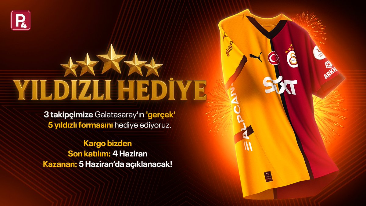 😍 HEDİYE ZAMANI

🦁 3 takipçimize Galatasaray'ın 'gerçek' 5 yıldızlı forması; 5 takipçimize ise 3 bin lira değerinde GS Store'dan hediye çeki

✍️ Katılmak çok kolay:

⭐ Bu tweeti beğen
🔁 RT yap
👤 Sosyal medya hesaplarımızdan bizi takip et (X, YouTube, Instagram)