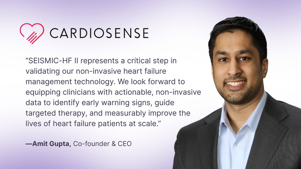 We’re proud to announce the launch of the nationwide SEISMIC-HF II study to validate our algorithm to assess intracardiac filling pressures.

It’s a major step toward smarter, personalized cardiac care for all heart failure patients. Read more: cardiacvascularnews.com/cardiosense-la…
