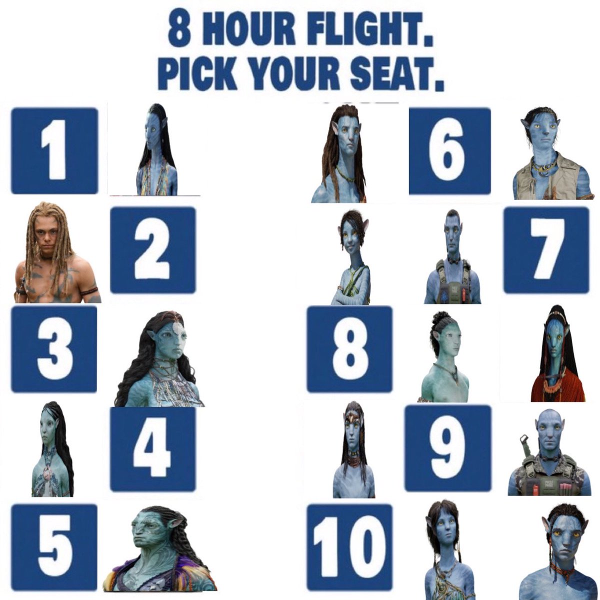 18kiwis's tweet photo. pick your seat: avatar edition https://t.co/mA96Stqlgg