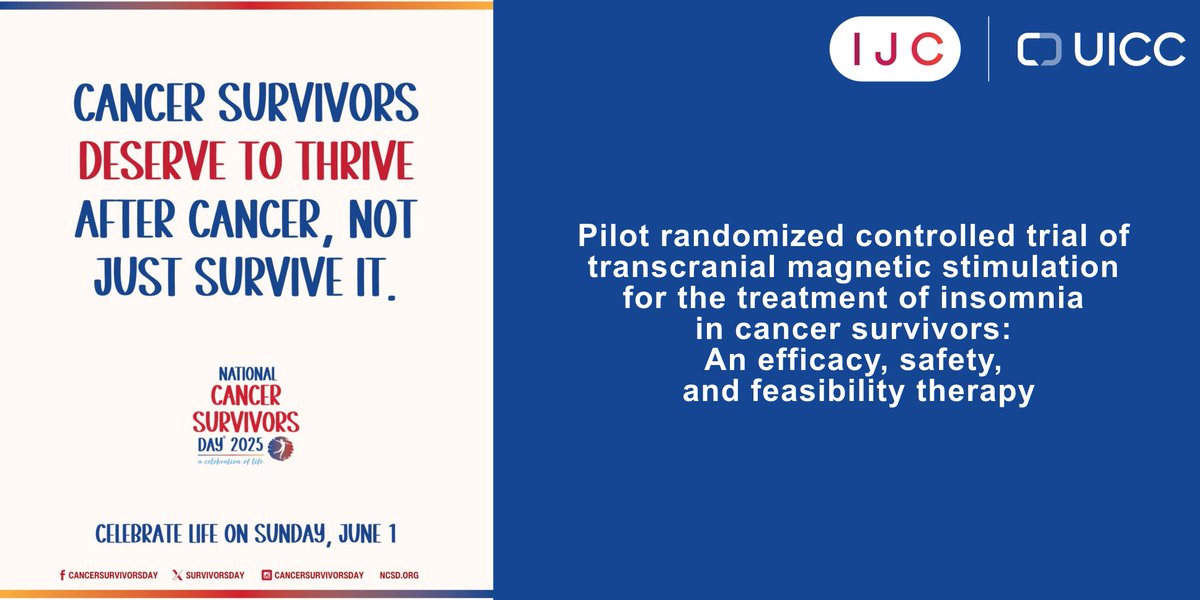 International Journal of Cancer (@intjcanc) on Twitter photo On #NCSD2025, let's highlight that repetitive transcranial magnetic stimulation shows promise as a safe, effective treatment for insomnia in cancer survivors, offering an alternative to cognitive behavioral therapy.
FREE to read for 8 weeks
doi.org/10.1002/ijc.35…
<a href="/uicc/">Union for International #CancerControl</a> On #NCSD2025, let's highlight that repetitive transcranial magnetic stimulation shows promise as a safe, effective treatment for insomnia in cancer survivors, offering an alternative to cognitive behavioral therapy.
FREE to read for 8 weeks
doi.org/10.1002/ijc.35…
<a href="/uicc/">Union for International #CancerControl</a>
