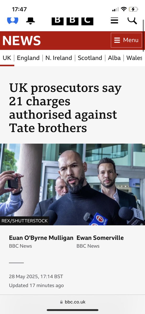 Bencrichton_3's tweet image. So the day after Andrew Tate does an Emergency Meeting talking about the real world 2.0 etc;

The uk come up with charges against him. 

What a coincidence that is… 

Anyone who can’t tell what’s going on by now are brainwashed fools. 

#CorruptBBC