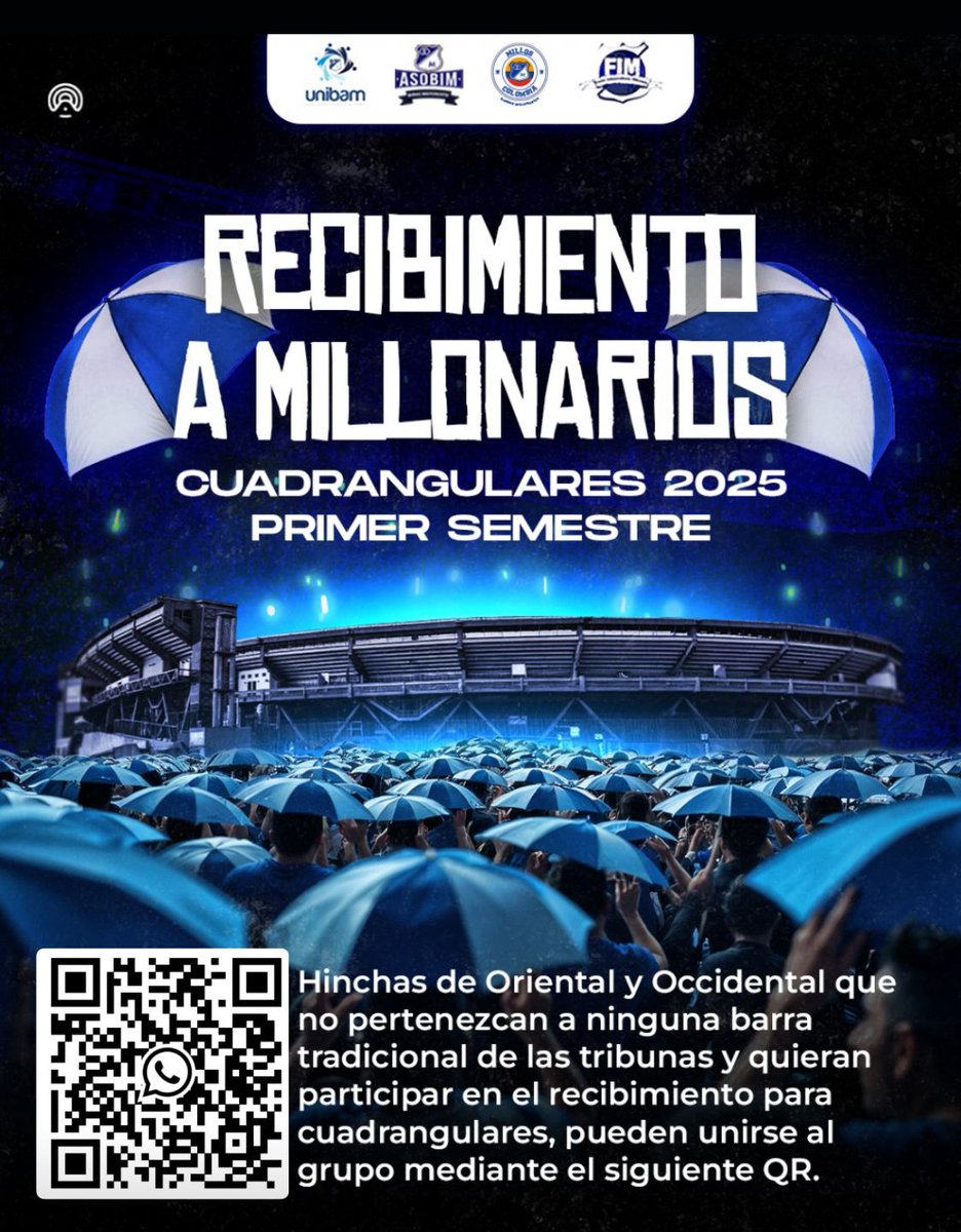ASOBIM_'s tweet photo. Invitamos a todos los hinchas azules a seguir el canal de difusión de las barras tradicionales donde daremos información de todas las actividades planeadas y en especial la de las sombrillas. https://t.co/kTeHAz0phw https://t.co/jesUkUdQ3t