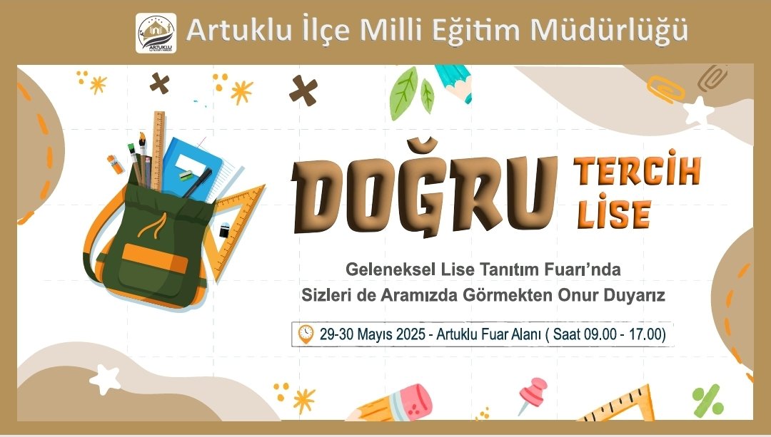✅ Bu yıl 5.sini düzenlediğimiz #DoğruTercihDoğruLise Geleneksel Lise Tanıtım Fuar'ımıza tüm vatandaşlarımızı bekleriz. 
#Artuklu #Mardin #Lise