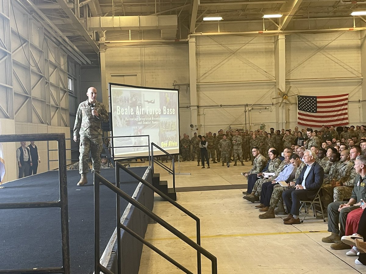 OfficialCSAF's tweet photo. To compete/win in today’s security environment, we must be an agile, adaptable force capable of maintaining lethality across a challenging battlespace…Team Beale reflects that. Bamboo Eagle - yep! XAB — yep! CCA - yep! These Airmen are pushing the envelope &amp; it’s amazing to see. https://t.co/oGmV6xChBm