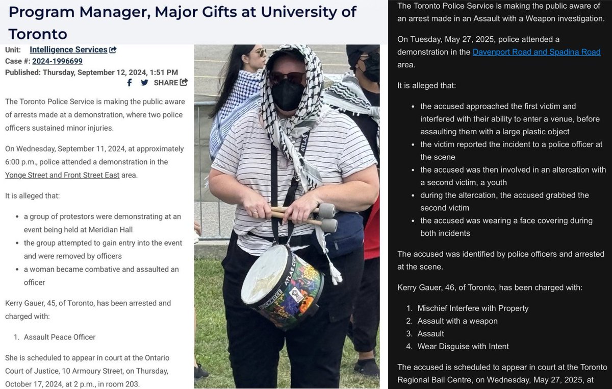 dahlia kurtz ✡︎ דליה קורץ (@dahliakurtz) on Twitter photo ARRESTED & CHARGED — AGAIN!
Meet Kerry Gauer.
The Program Manager of Major Gifts at University of Toronto — who in 2024 earned $106,702 at that job.
Last year she was charged with assaulting a peace officer. Yesterday it's 4 other charges.
Does she still work for you, <a href="/UofT/">University of Toronto</a>? ARRESTED & CHARGED — AGAIN!
Meet Kerry Gauer.
The Program Manager of Major Gifts at University of Toronto — who in 2024 earned $106,702 at that job.
Last year she was charged with assaulting a peace officer. Yesterday it's 4 other charges.
Does she still work for you, <a href="/UofT/">University of Toronto</a>?