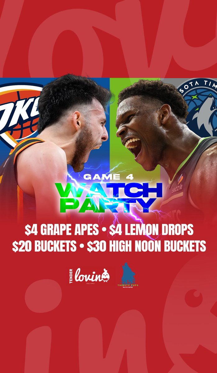 Thirsty Pups (@thirstypups) on Twitter photo Game 5 watch party! $10 wing Wednesday baskets and hanging out with fellow Wolves fans at <a href="/tenderlovinchix/">Tenderlovinchix</a> 
Wolves in 7 til it aint Game 5 watch party! $10 wing Wednesday baskets and hanging out with fellow Wolves fans at <a href="/tenderlovinchix/">Tenderlovinchix</a> 
Wolves in 7 til it aint