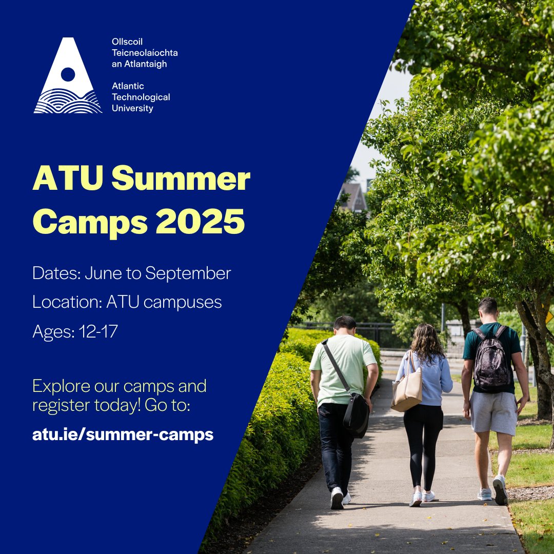 🌞 Summer Camps at ATU are Back! 🌱🏗️💡 Whether you dream of designing the future, launching your own business, or tackling global challenges - there’s a camp for YOU at ATU! 

📅 June–Sept 2025
📍 Across ATU campuses
🎓 Students aged 12-17

Go to ▶️ atu.ie/summer-camps
