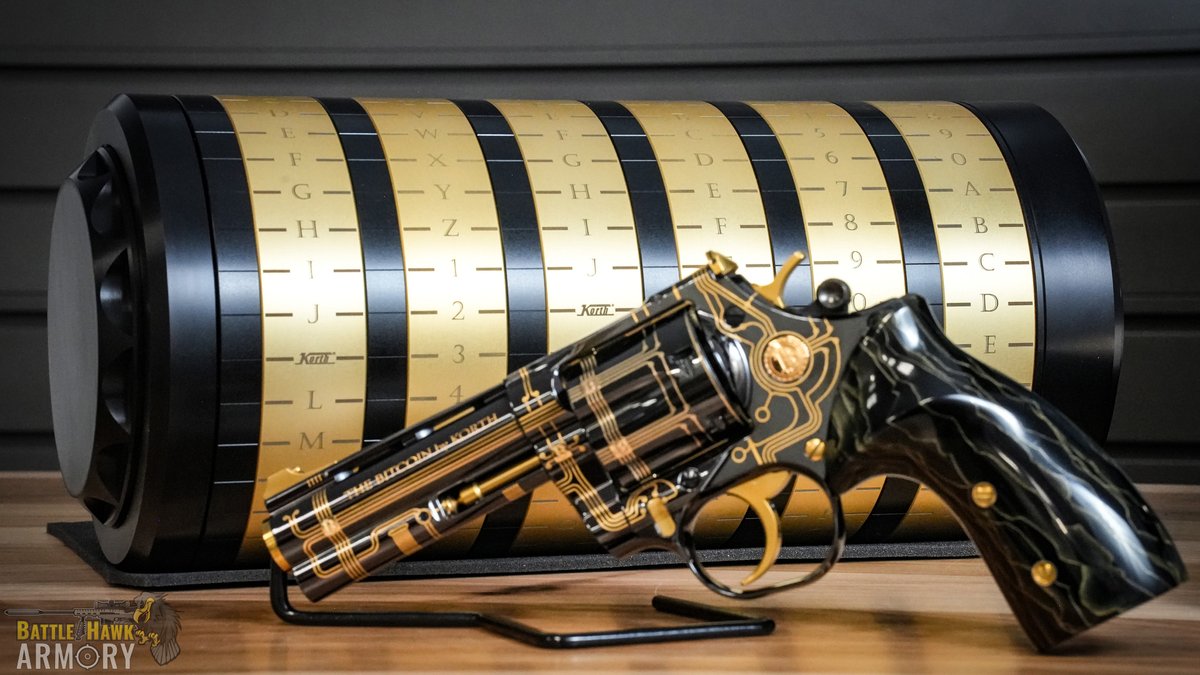 One of the most exclusive revolvers the industry has ever crafted, brought  forth by none other than Korth. The Bitcoin by Korth is an absolute  masterpiece. Nearly 20 feet of 24-karat gold