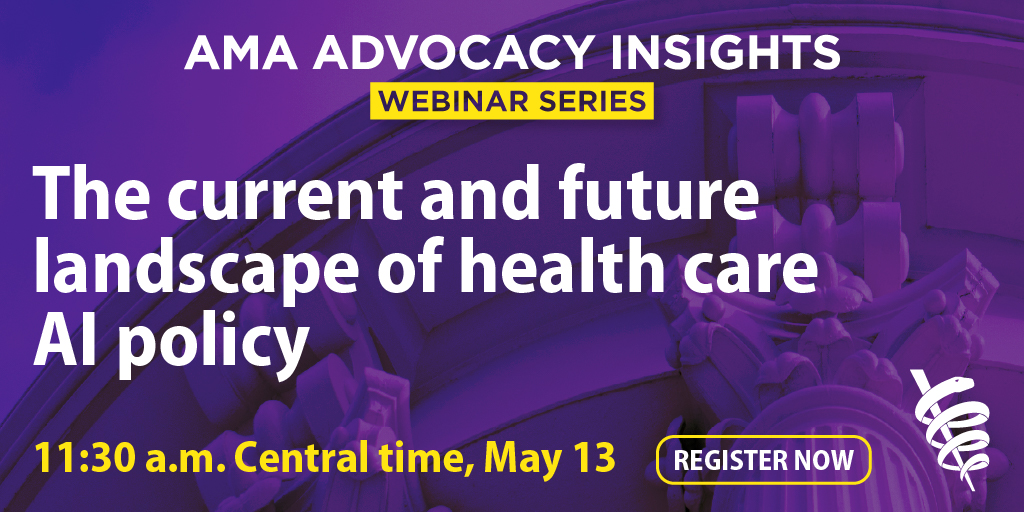 AMA (@amermedicalassn) on Twitter photo In case you missed it, watch #OurAMA's advocacy webinar, hosted by <a href="/PresAmerMed/">Bruce A. Scott, MD</a>, as he, and a panel of experts discuss the ongoing development of augmented intelligence (AI) policy in health care. Tune in now! spr.ly/6015N5Cel In case you missed it, watch #OurAMA's advocacy webinar, hosted by <a href="/PresAmerMed/">Bruce A. Scott, MD</a>, as he, and a panel of experts discuss the ongoing development of augmented intelligence (AI) policy in health care. Tune in now! spr.ly/6015N5Cel