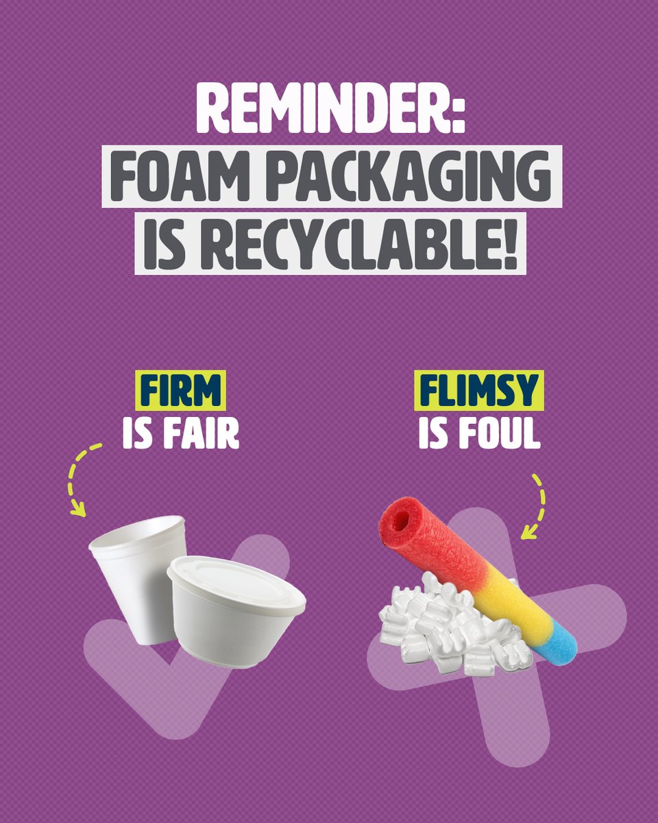 Recycle Foam Packaging Right! ✨

Firm is Fair, Flimsy is Foul!

✅: Firm foam like takeout containers, meat trays, egg cartons &amp; cushion packaging – drop them at a depot!
🚫: Flimsy foam like packing peanuts &amp; pool noodles – keep them out! ❌

Learn more: RecycleBC.ca/recycling-foam