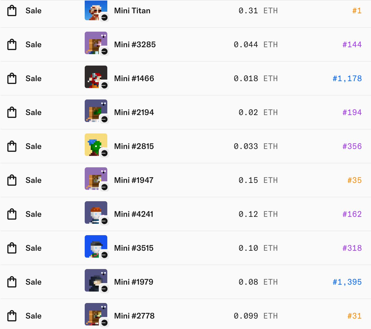 What an amazing sweep! 

Someone just picked 5 floor minis and then followed it up with a sweep of 11 RARE minis including 1/1 Mini Titan :O