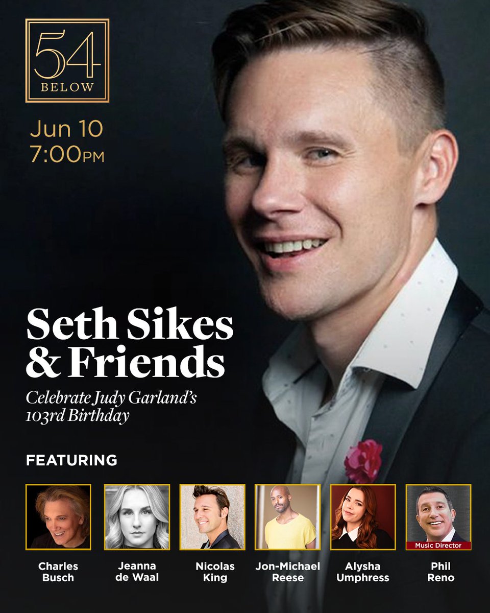 54 Below (@54below) on Twitter photo Cabaret favorite <a href="/sethsikes/">Seth Sikes</a> is back to honor Judy Garland! Celebrate the icon's 103rd birthday w/ the showstopping standards she's known for, sung by an incredible Broadway talent. Feat. Tony nominee <a href="/TheCharlesBusch/">Charles Busch</a>, Sweeney Todd's <a href="/thebigdewaal/">Jeanna de Waal</a>, & more! 54below.org/SethSikes Cabaret favorite <a href="/sethsikes/">Seth Sikes</a> is back to honor Judy Garland! Celebrate the icon's 103rd birthday w/ the showstopping standards she's known for, sung by an incredible Broadway talent. Feat. Tony nominee <a href="/TheCharlesBusch/">Charles Busch</a>, Sweeney Todd's <a href="/thebigdewaal/">Jeanna de Waal</a>, & more! 54below.org/SethSikes