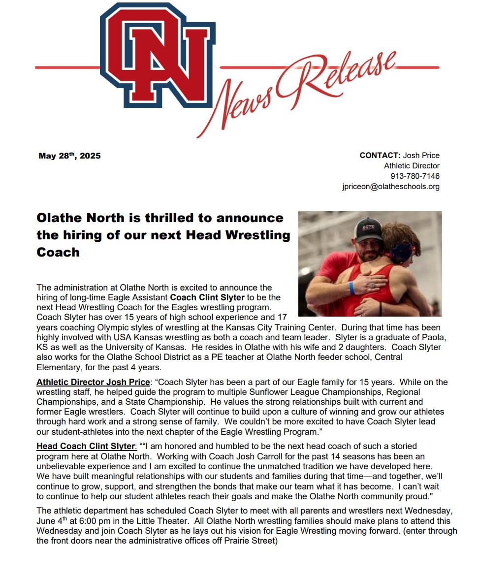 Eagle Nation please join me in celebrating the hire of Head Coach Clint Slyter!
