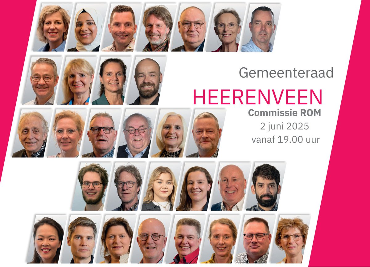 Maandag 2 juni vergadert de commissie ROM om 19.00 uur. 
Met op de agenda o.a. 
TAM-Omgevingsplan Hotel Oranje Nassaulaan, Heerenveen, Gebiedsvisie A32 en Voorbereidingsbesluit Heerenveen-Centrum

Bekijk de hele agenda en volg de vergadering viawww.heerenveen.nl/vergadering-ki…