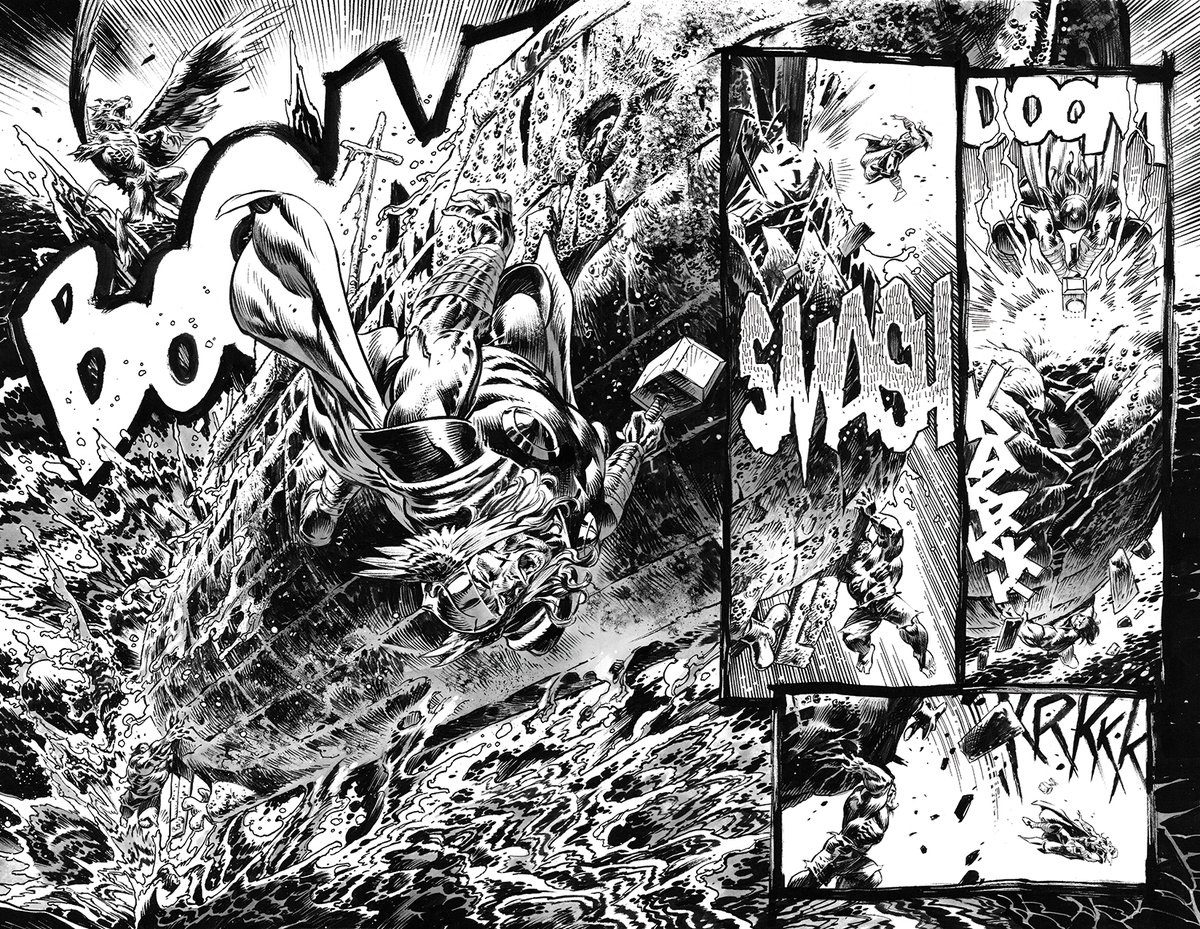 Remember that time when Hulk beat Thor with a huge rusted shipwreck? That was last week in issue 25 of the Incredible HULK. heres the uncolored pages.