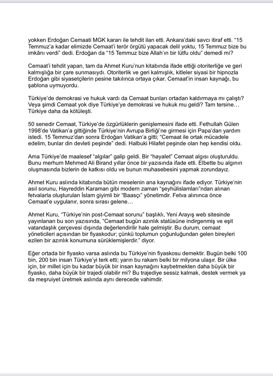 Ahmet Kuru’nun Yazısına Cevap