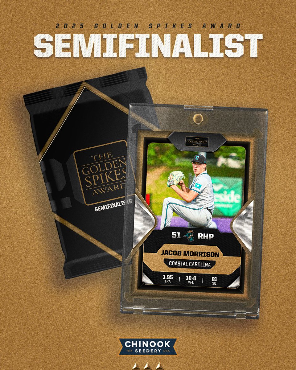 🌟 #GoldenSpikes Semifinalist Spotlight 🌟

Jacob Morrison has been one of the nation’s leaders this season on the bump, as he compiled a 1.95 ERA and 10-0 record, which ranked top four in the NCAA, across 78.1 innings pitched in regular season action. Through conference