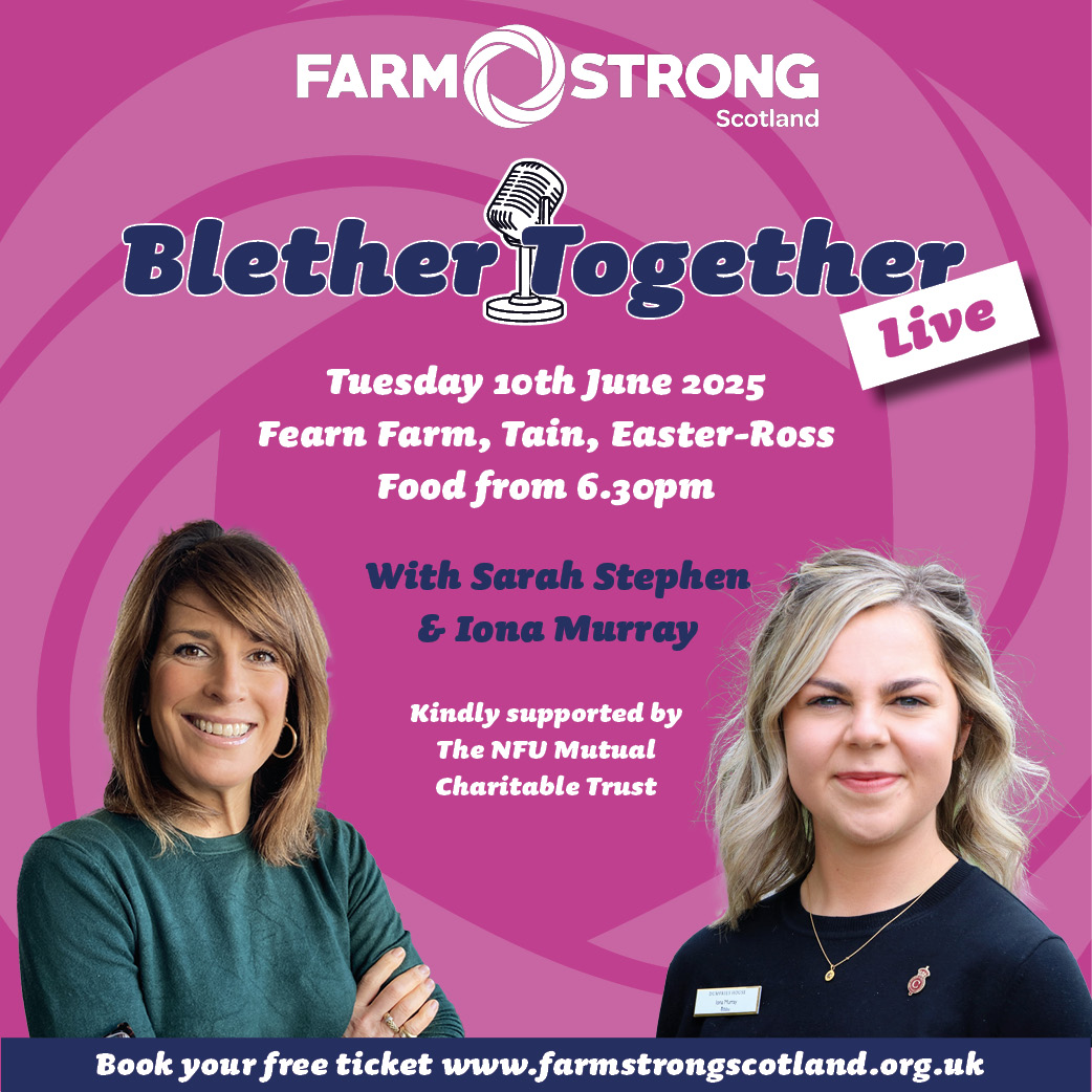 📣🗣️Blether Together Live is heading north in less than two weeks... just in time for NSA Highland Sheep 2025 🙌🏼🐑

📍 Fearn Farm, Fearn, IV20 1TL
🗓 Tuesday 10th June 2025
🕡 6:30pm for 7:00pm start

Book your free ticket here🎟️farmstrongscotland.org.uk/events/blether…