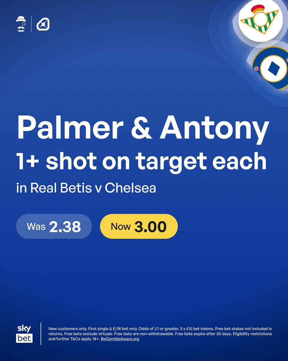 AndyRobsonTips's tweet photo. I'm on this Super Boost tonight, Palmer and Antony to have a shot on target.

⬇️ Research inside this full post.

Load bet: https://t.co/HN2teJQ5v8

It's with Sky Bet and easily the best price, sign up using my referral link.

Join here: https://t.co/9uSfmxQSbO

✅ Back it with anything, get £30 Free Bets

The best price you'll get for this with major bookies is 2.35, yet Sky Bet are offering 3.00 (2/1) as a boost. I think there's value in this.

Palmer has managed a shot on target in his last five games, and in eight of his last nine. 

Although his goals have dried up, he's still comfortably had the most shots in the league for Chelsea (121). He's averaging 1.24 shots on target per90.

Antony has managed a shot on target in six of his last seven games, and is averaging 1.13 shots on target per90 in the league. 

In his last Conference League game, v Fiorentina, he actually had six shots on target.

18+, T&Cs Apply. Ad.