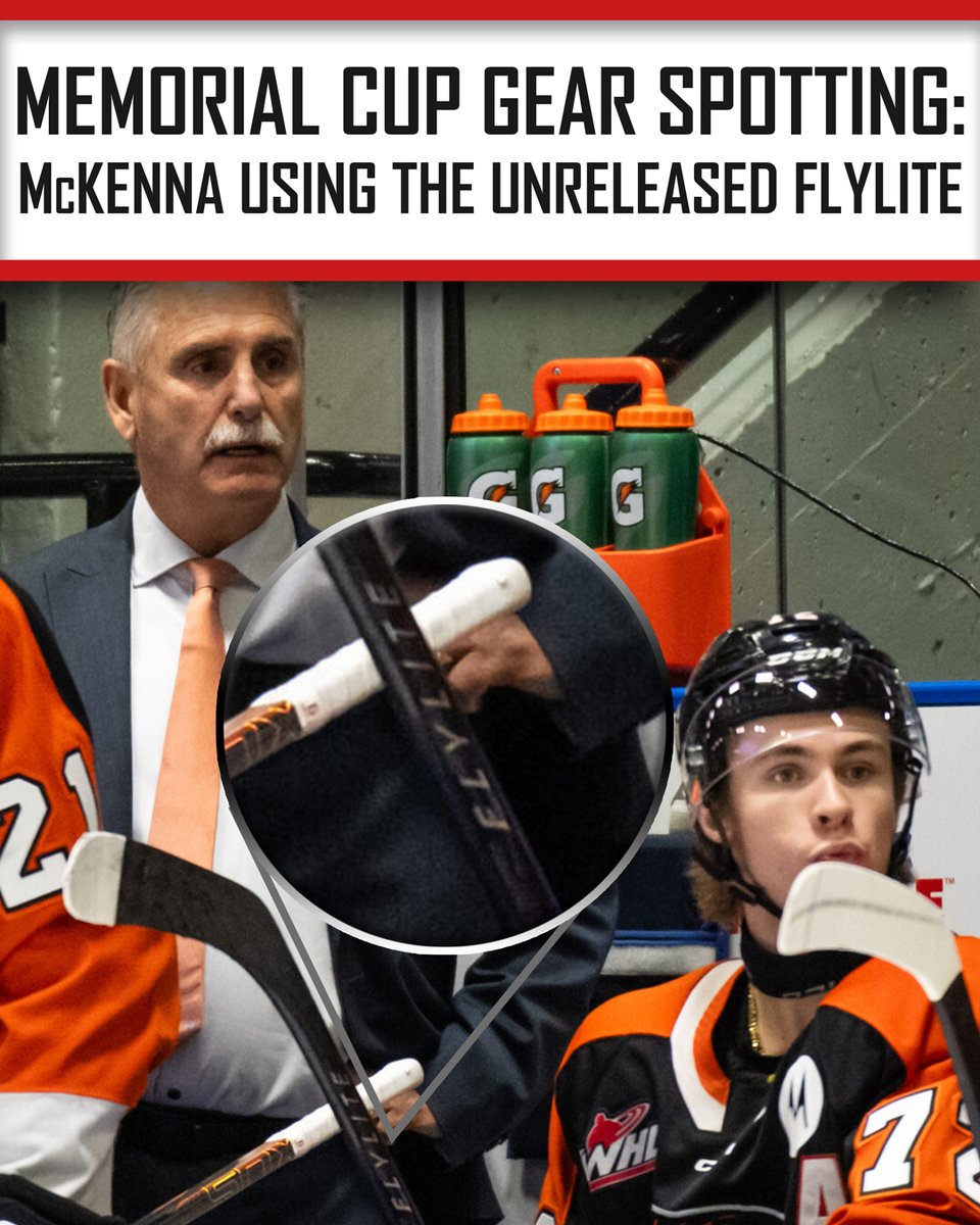 HockeyStickMan's tweet photo. Another Flylite spotting, this time in North America Gavin McKenna is seen rocking it in the Memorial Cup with a dominate 3-0 start. 

#Flylite #Bauer #MemCup #HockeyStickMan https://t.co/Xfjma4AOGb