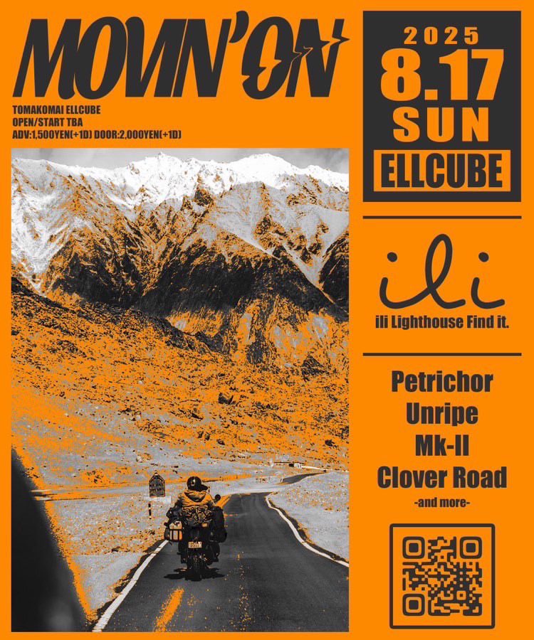 【New live!】
2025.8.17（日）@苫小牧ELLCUBEELLCUBE Pre. " MOVIN'ON"にMK-IIが出演します！
初の苫小牧ライブ楽しみです

チケット
前売¥ 1,500（+1D）当日¥2,000（+1D）
取り置きはDM またはメンバーまで！！